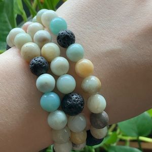 Set of 3 bracelets`-Amazonite and Lava beads